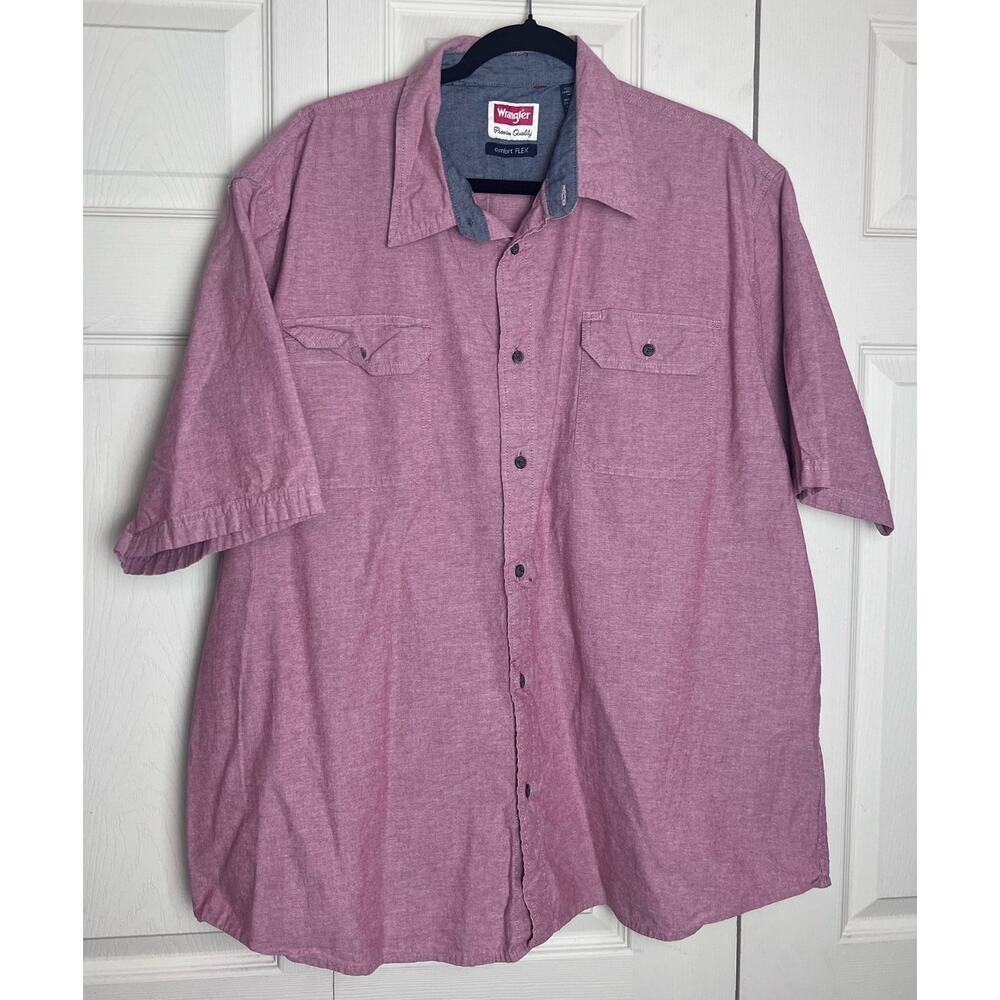 Wrangler Comfort Flex Men's Short Sleeve Button Up Red Shirt Size 2XL